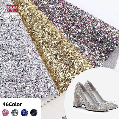 Elastis PU berkilau Hexagon Glitter Kain Kulit Sintetis untuk Sepatu Tas Bow Kerajinan Topi Kain Kulit Palsu