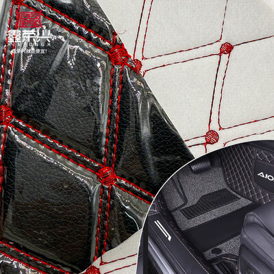 Karpet kaki mobil kulit PVC berlapis kustom tebal 4.6mm dengan bantalan busa, pas elastis, timbul, bordir untuk kursi mobil, sofa, dan tas