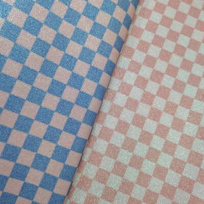 Kain Kulit PVC Premium Glitter Checker untuk Tas, Dompet, Sepatu dan Aksesoris Mode