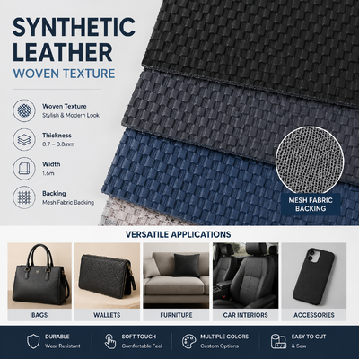 Tekstur Tenun Rol Kulit Sintetis PVC dengan Kain Mesh Backing untuk Tas Dompet Furnitur