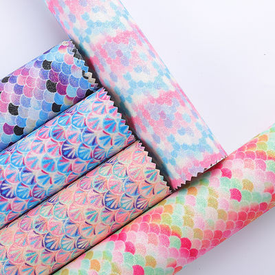 0.5mm Glitter PU Kulit Kulit Siren Skala Ikan PU Kulit buatan