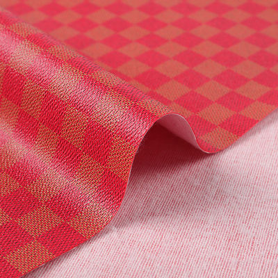 Kulit PVC Cetak Untuk Tas Campuran Warna Checkerboard Kain Kulit Palsu