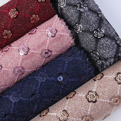 Sequin Bright Flower Glitter PU Kulit ramah lingkungan 100% Kulit Polyurethane