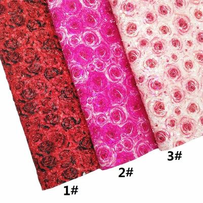Pink 100% PU Kulit Cetak Gretel Rose Flower Polyurethane Kulit Imitasi