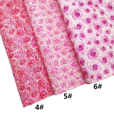 Pink 100% PU Kulit Cetak Gretel Rose Flower Polyurethane Kulit Imitasi