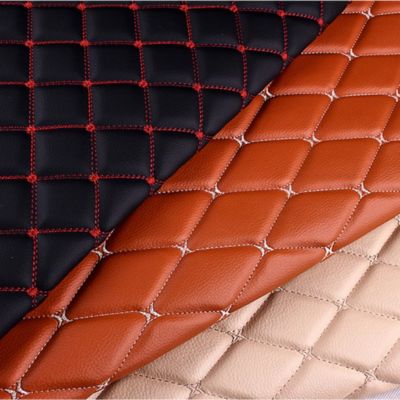 Custom 7.0mm tebal Quilted PVC Synthetic Kulit bordir Embossed Stretchy Polyurethane Foam kursi mobil kaki dekoratif sofa