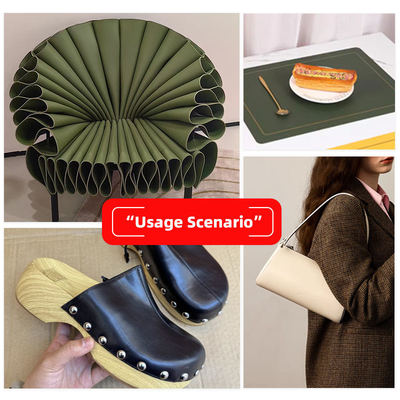 Bahan Kulit Sintetis Faux Ganda PVC Litchi Grain Dua Sisi Timbul Tahan Air untuk Tas, Alas Meja, Sabuk, Tujuan Dekorasi