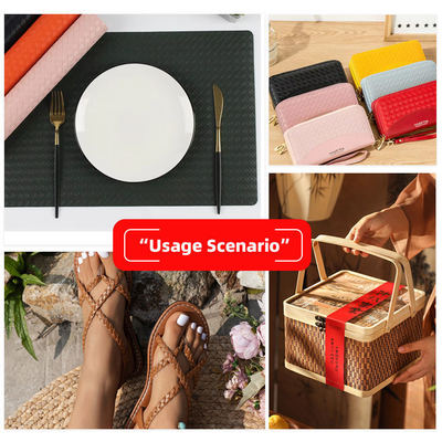 Kulit Sintetis Buatan Pola Anyaman Timbul Mengkilap Logam PVC untuk Kemasan Dompet Kotak Sepatu Buku Catatan Kain Kulit Imitasi