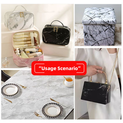 Kulit PVC yang dicetak dengan biji marmer dengan punggung berus ganda dalam 20 warna untuk tas dan dompet