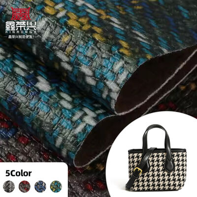 Kain PVC Tech Cetak Scottish Plaid Weave Grain Tas Kulit Sintetis buatan Sofa Sabuk Keselamatan Mobil Sepatu Kain Kulit Palsu