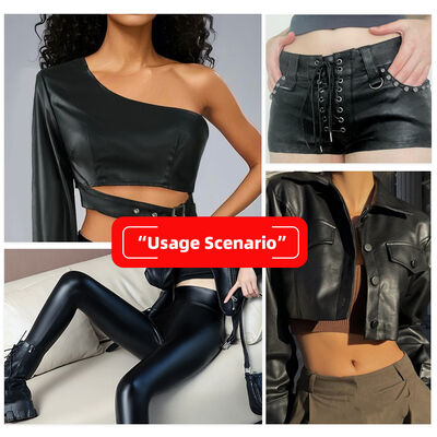 Harga Murah Elastis PVC Kulit Domba Kulit Palsu Waterproof Kulit Sintetis Untuk Pakaian Pakaian Celana Stretch Blackout Wicking