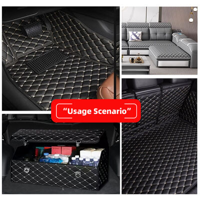 Karpet kaki mobil kulit PVC berlapis kustom tebal 4.6mm dengan bantalan busa, pas elastis, timbul, bordir untuk kursi mobil, sofa, dan tas
