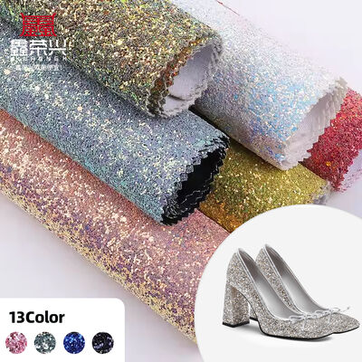 PU Kain Kulit Sintetis dengan Elastis Berkilau Cerah Glitter Hexagon untuk Tas Sepatu Topi Kerajinan Dekoratif Penggunaan di kursi sofa