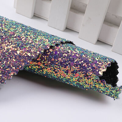 PU Kain Kulit Sintetis dengan Elastis Berkilau Cerah Glitter Hexagon untuk Tas Sepatu Topi Kerajinan Dekoratif Penggunaan di kursi sofa