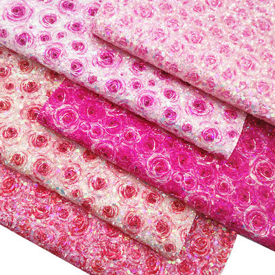 Pink 100% PU Kulit Cetak Gretel Rose Flower Polyurethane Kulit Imitasi