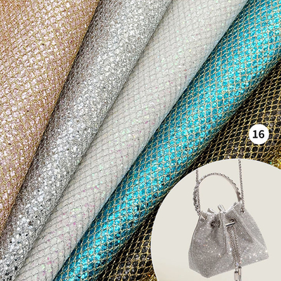 Tipe mesh Glitter kasar PVC kulit sintetis Stretch Bahan kulit palsu untuk tas tas sepatu Kemasan Sofa Lining luar