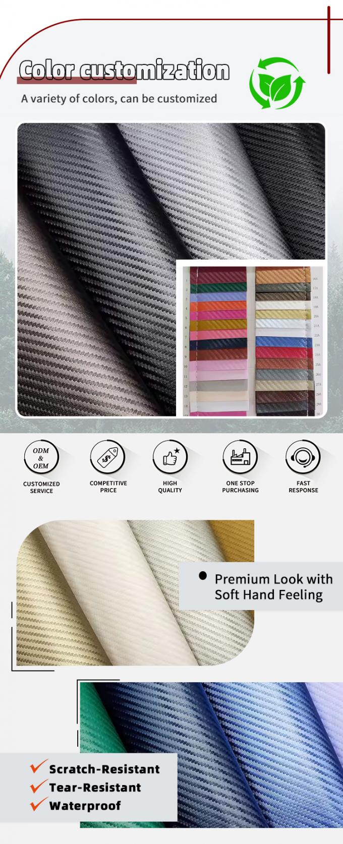 Kulit Sintetis PU Serat Karbon Tebal 1.0mm untuk Tas Dompet Sabuk Butik Mobil Bahan Kulit Imitasi 4