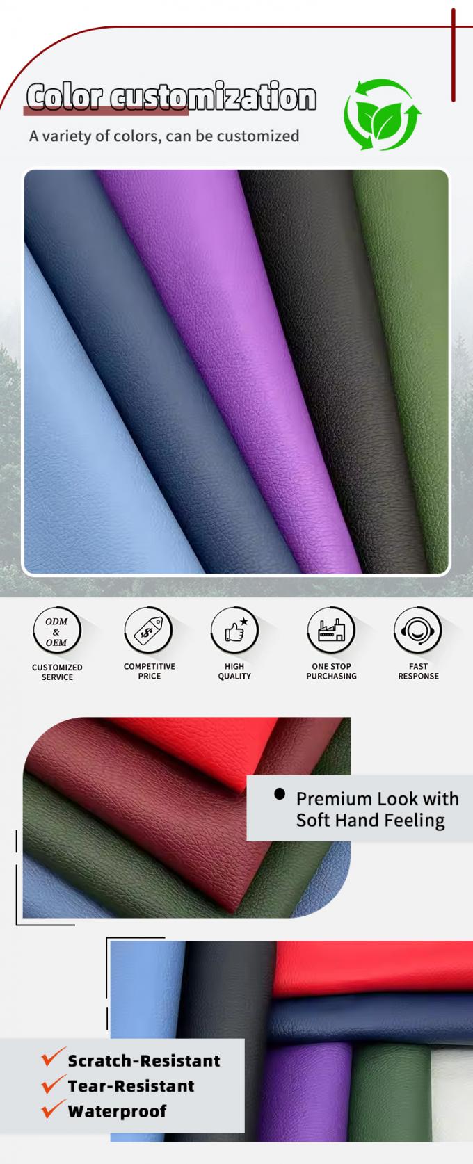 Kain Kulit Sintetis Faux Emboss Lychee D90 Lebar 150CM PVC Kulit Sintetis Buatan untuk Sofa Tas Kursi Karpet Kaki Mobil Furnitur 4