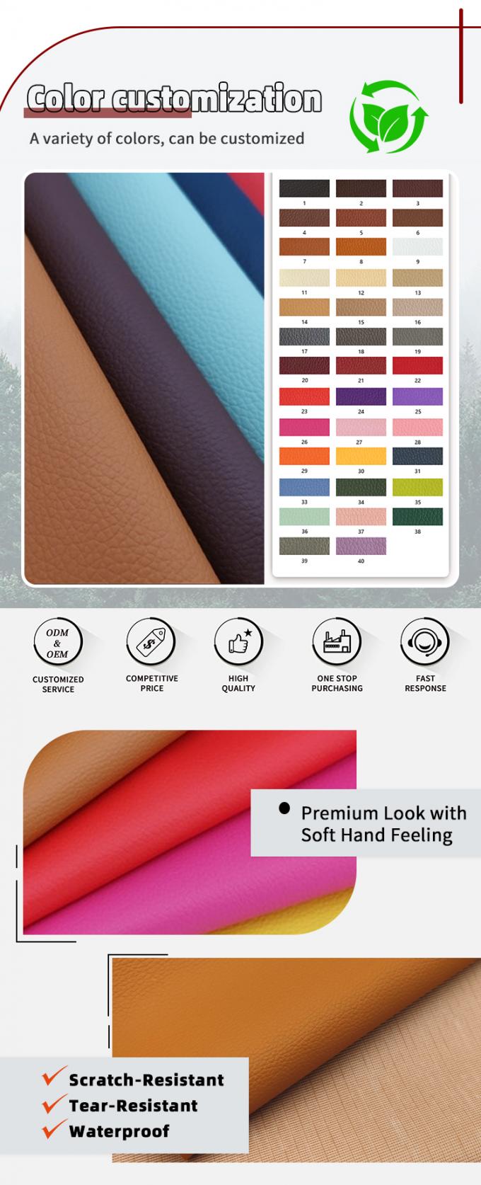 Grosir Litchi yang tergores Pakaian Pakaian PVC yang tidak tahan air Kulit sintetis buatan untuk kursi sofa Furnitur Bahan kulit palsu 4