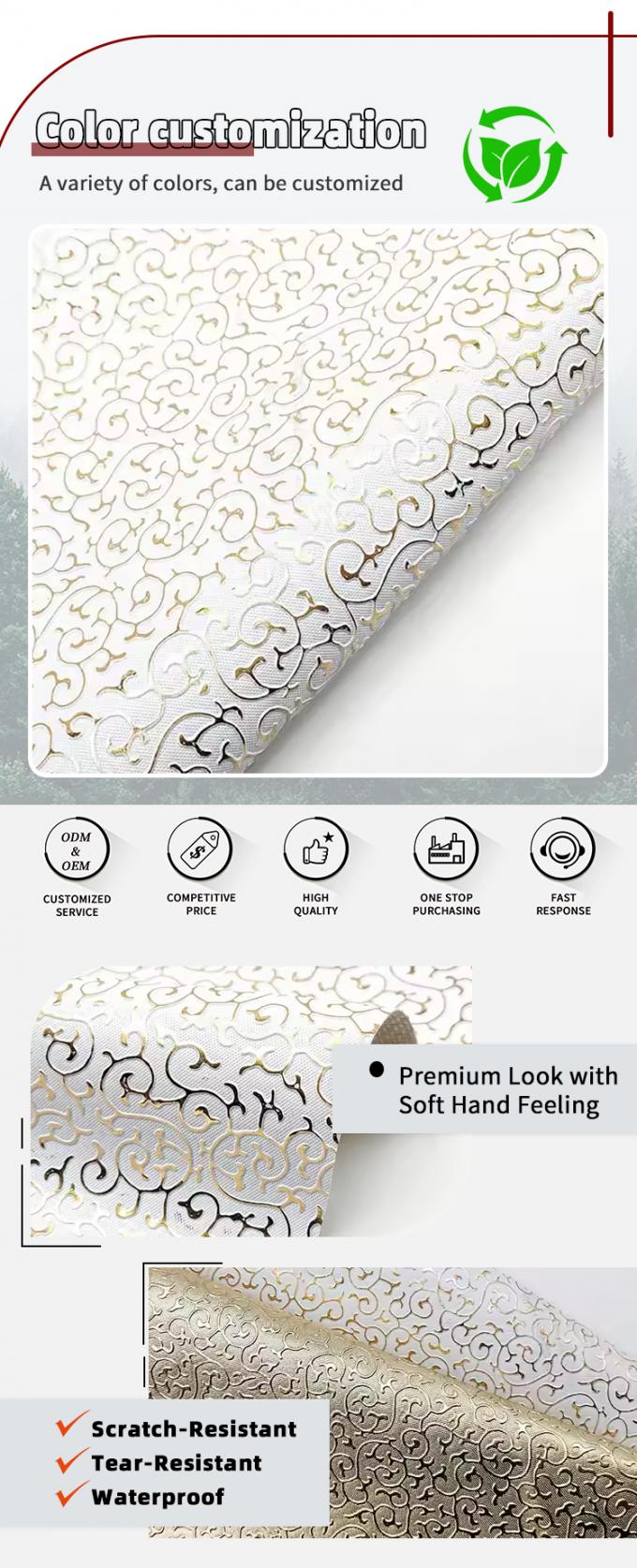 Grosir PVC Film Emas Gaya Goresan Kulit sintetis buatan untuk tas Pengemasan Kotak Sepatu Notebook Kain 4