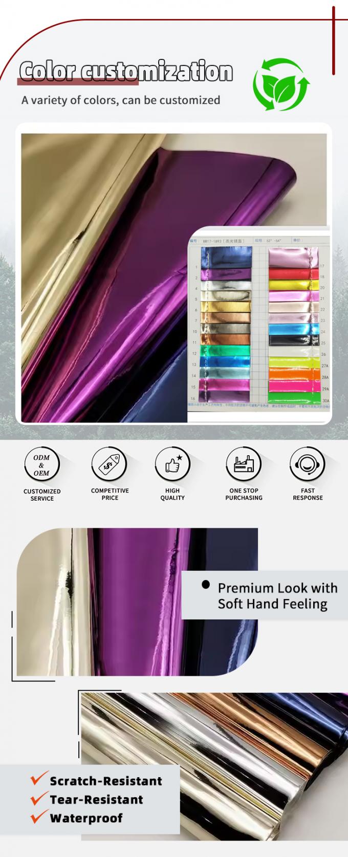 Sepatu sintetis berkualitas tinggi Tas tangan Notebook Kulit Pu Pelangi Holographic Metallic Warna Cermin Kain Kulit 4