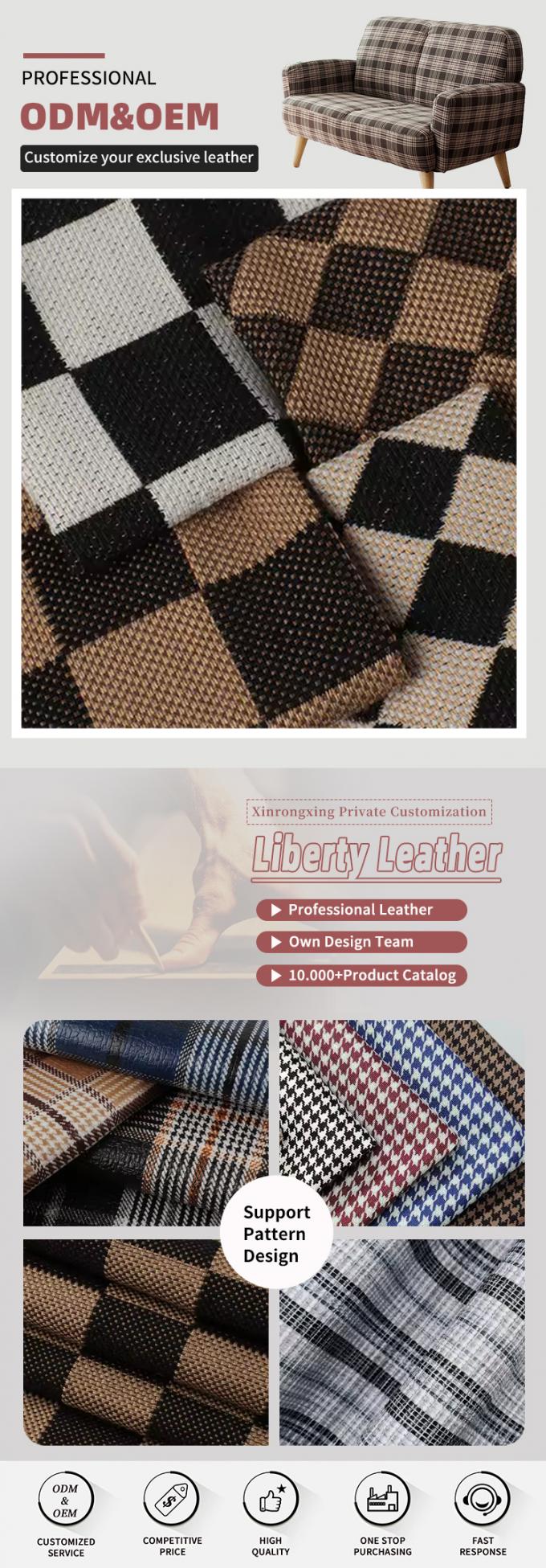 1.0mm tebal Linen Plaid Kain Linen Waterproof Stretch Flocked Outdoor Use for Sofa Bag Seat Belt Mobil Kulit Palsu Woven Backing 4