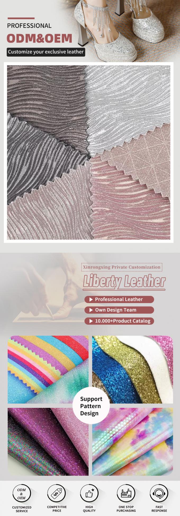 Kain Glitter Berkilau Timbul PU Elastis Kulit Sintetis untuk Sepatu Tas Pita Kerajinan Topi Kain Kulit Imitasi 4