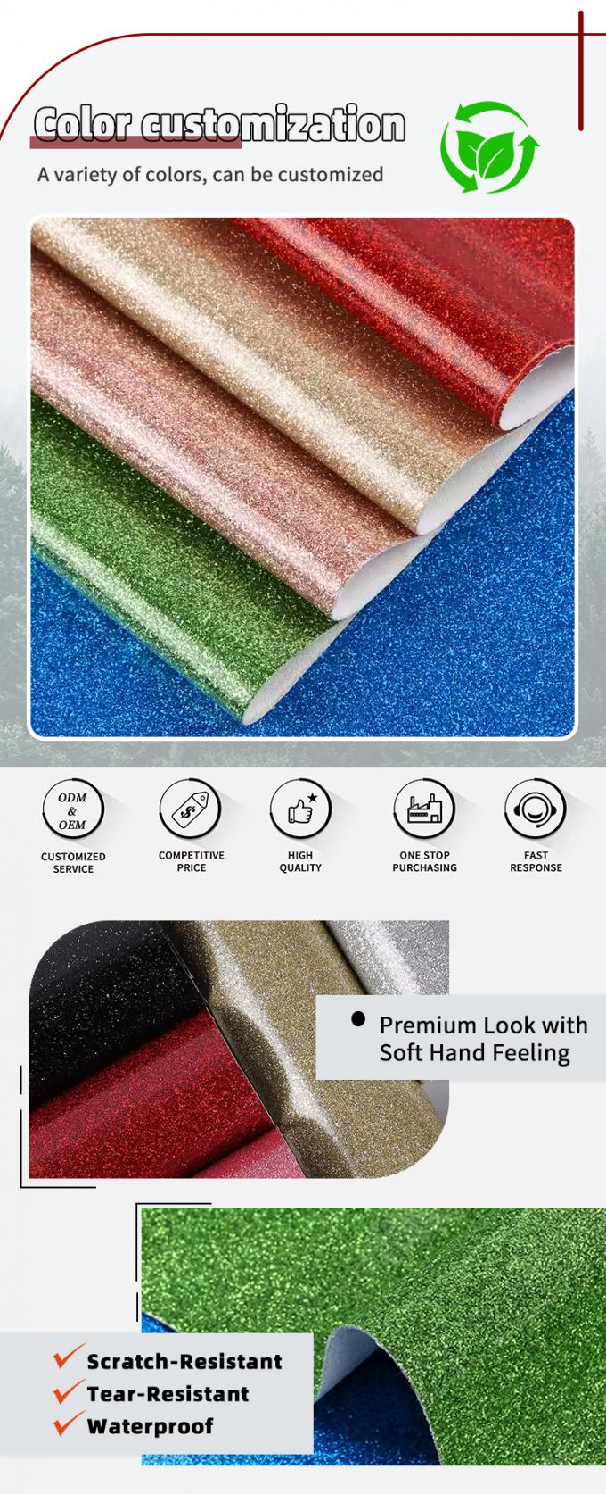 PU Lapisan Film Glitter Kain untuk Sepatu Bow Kerajinan Kulit Palsu Kulit Sintetis Waterproof Stretch untuk sofa Lining Outdoor 4