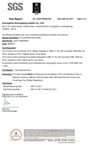 Cina Guangzhou Xinrongxing Leather Co., Ltd. Sertifikasi